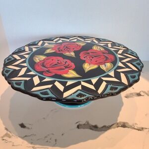 Certified International SUE ZIPKIN "Rose"Footed Pedestal CAKE Plate riser floral